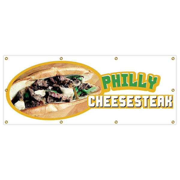 Philly Cheesesteak Banner Heavy Duty 13 Oz Vinyl with Grommets